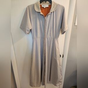 Buru Puff Sleeve Long Midi Dress Striped - Size XS